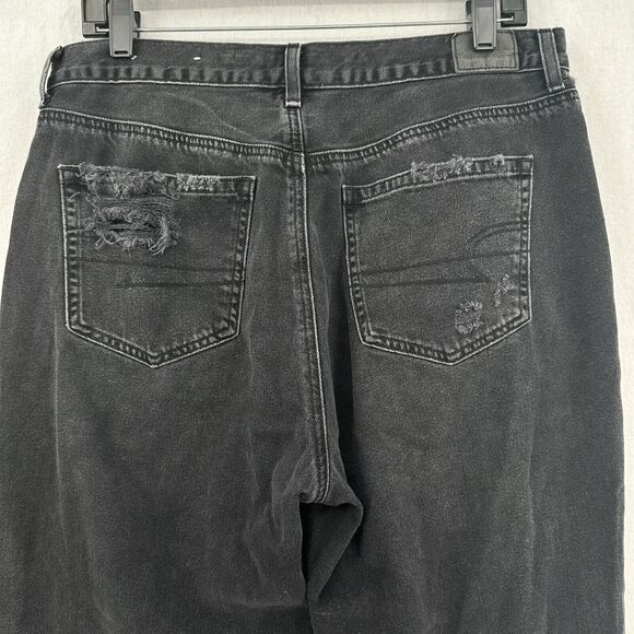 American Eagle Jeans Womens 14 Short Mom High Rise Faded Black Denim Distressed - Picture 5 of 13